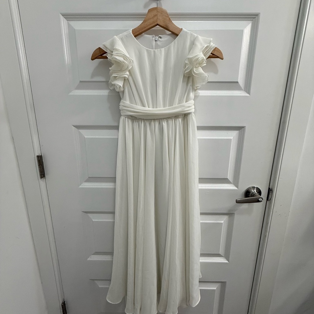 Elegant White Ruffle Flower Girl Dress